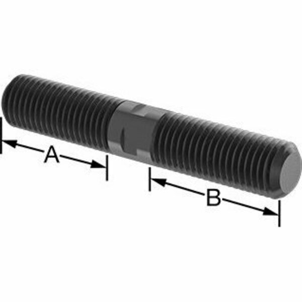 Bsc Preferred Black-Oxide Steel Threaded on Both Ends Stud 1-8 Thread Size 6 Long 2-1/2 Long Threads 90281A892